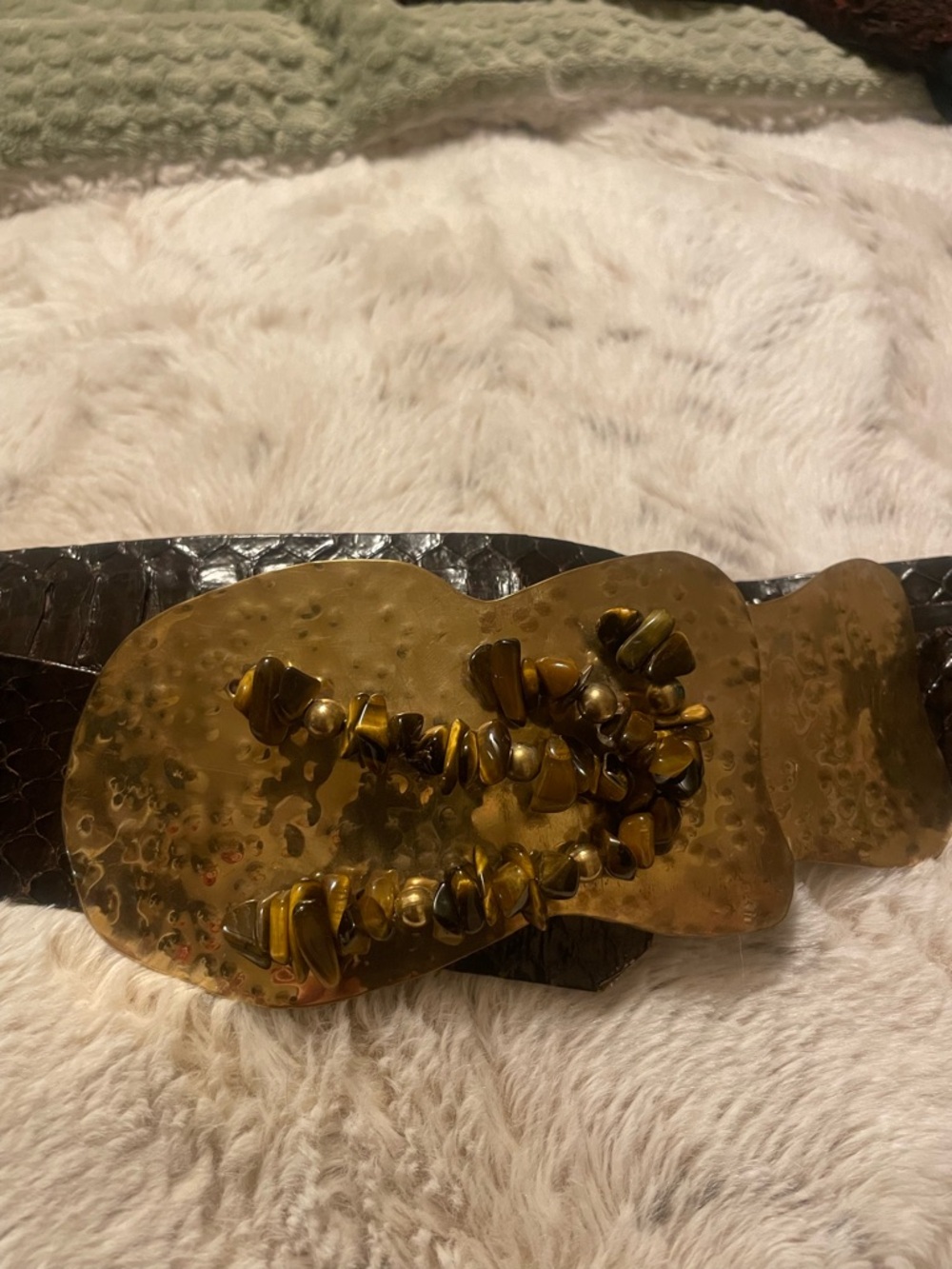 1980’s vintage luxury 24k Gold plated snakeskin tiger eye belt brutalist - Picture 3 of 9